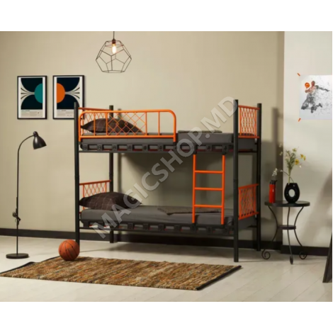 Pat 2 nivele METIS 90x200 negru cu portocaliu